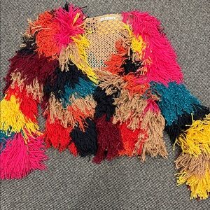 Alice and Olivia Colorful Fringe Knit Jacket